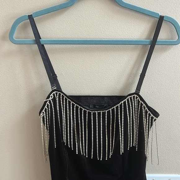 Forever 21 Jewel Fringed Black Velvety Mini Dress NWT Size Large - Picture 2 of 8